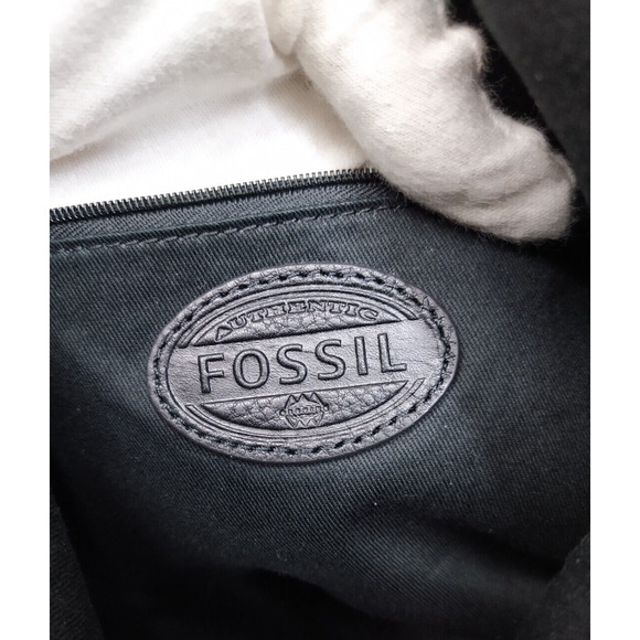 Fossil Black Pebbled Expandable Zipper Double Handles Satchel Shoulder Bag - Picture 12 of 16